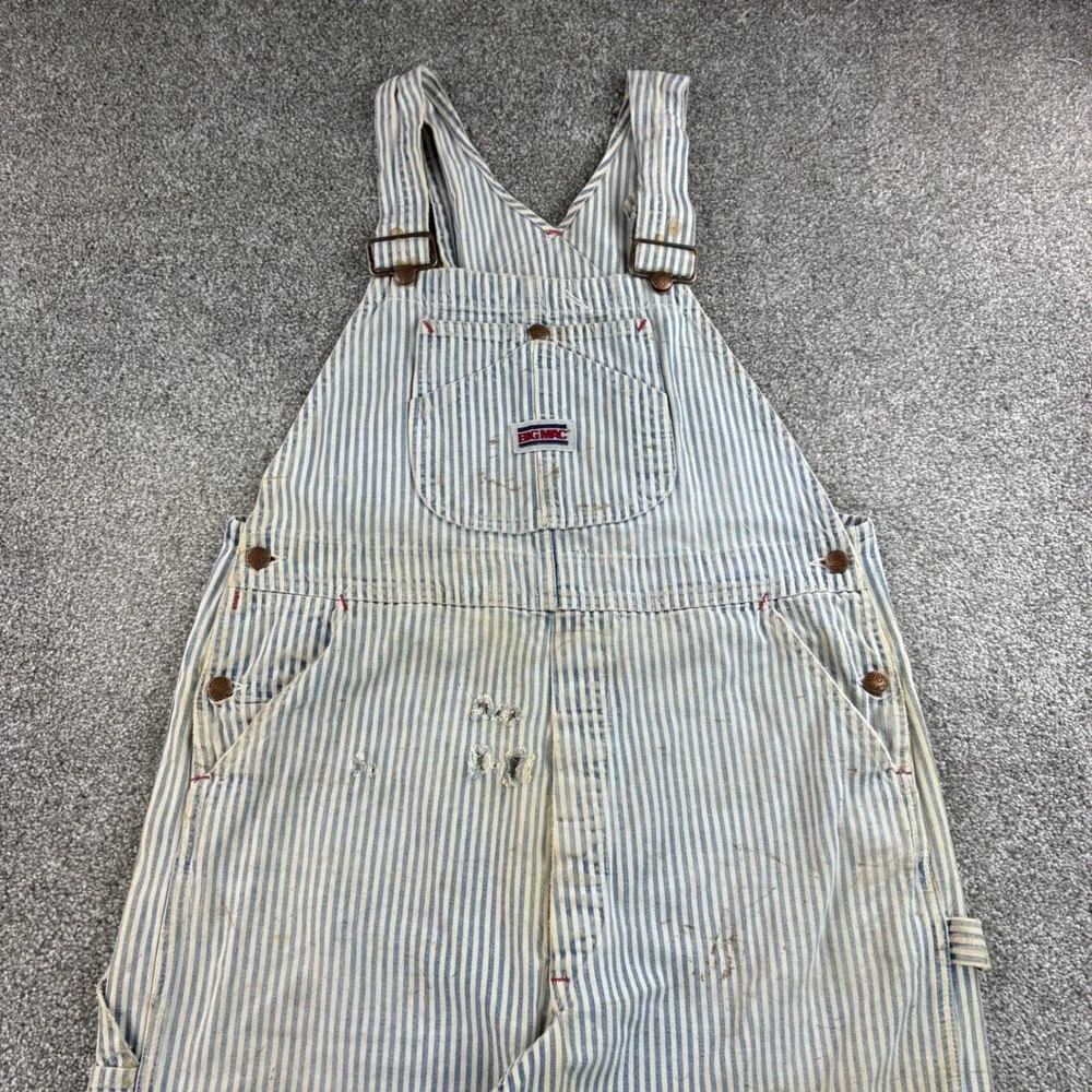Vintage Big Mac Overalls Mens 38x28 Blue White Hickory Stripe Cotton USA Made